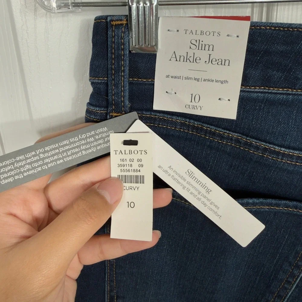 Talbots Slim Ankle Jeans Womens 10 Dark Wash Curvy Slimming Denim Pants NWT